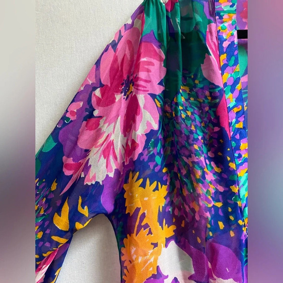 Vintage Umi Collections by Anne Crimmins 100% Silk Floral kimono blouse Sz 8 - Picture 3 of 9